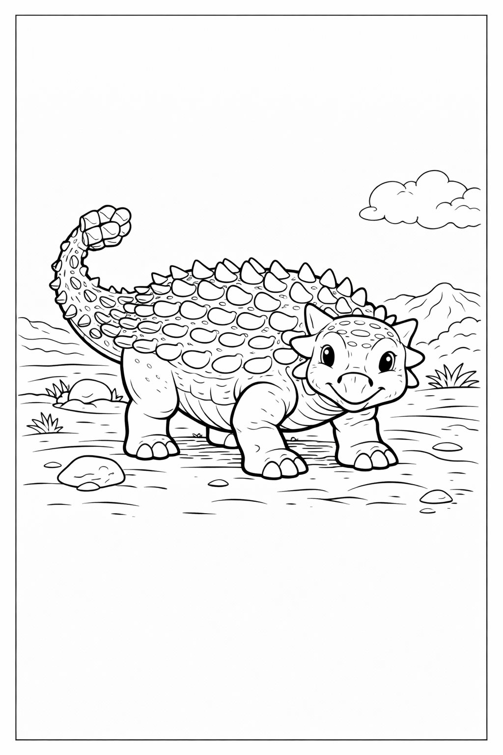 Ankylosaurus colouring sheet — printable PDF