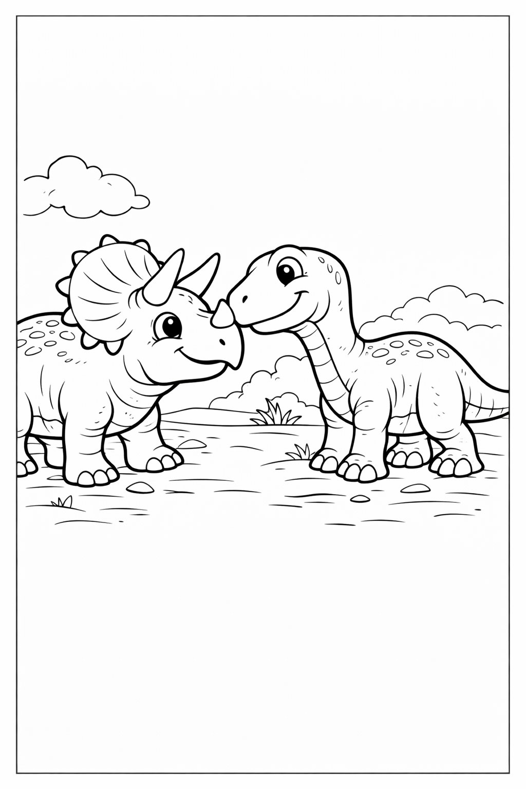 Dinosaur Friends colouring sheet — printable PDF