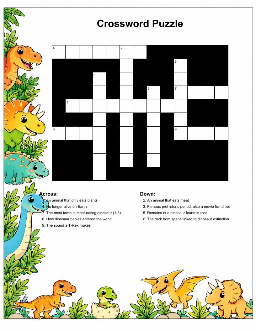 Dinosaur Crossword — printable PDF