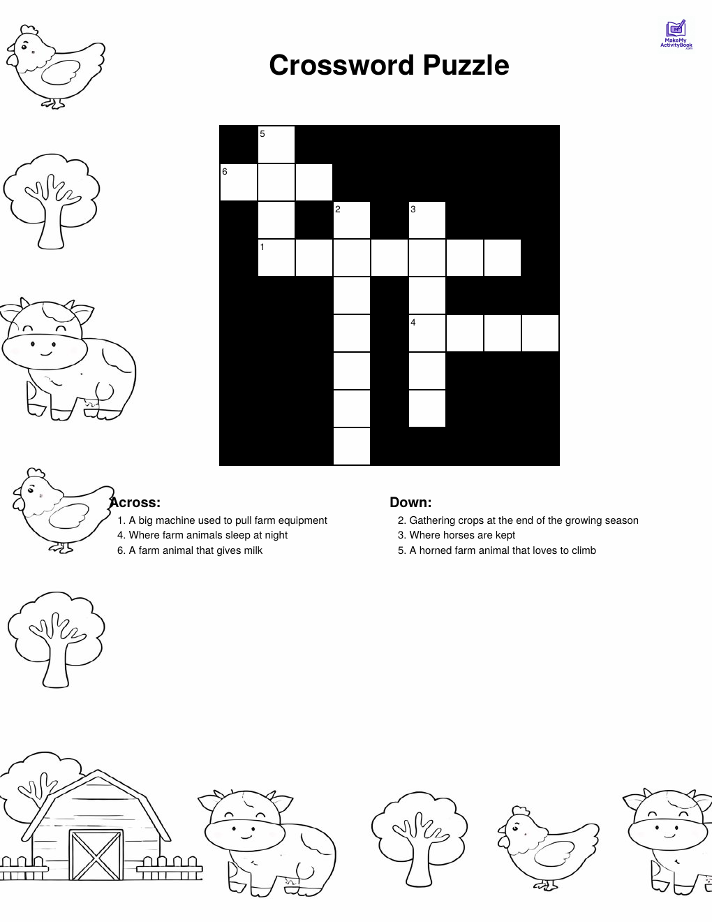 Farm crossword puzzle — printable PDF