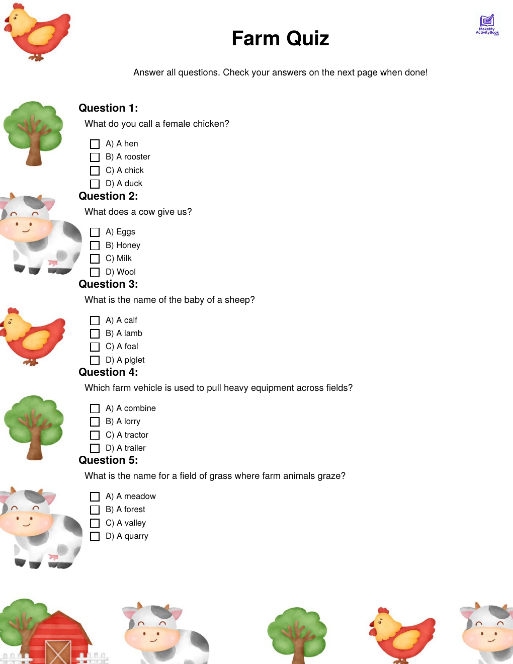 Farm quiz — printable PDF