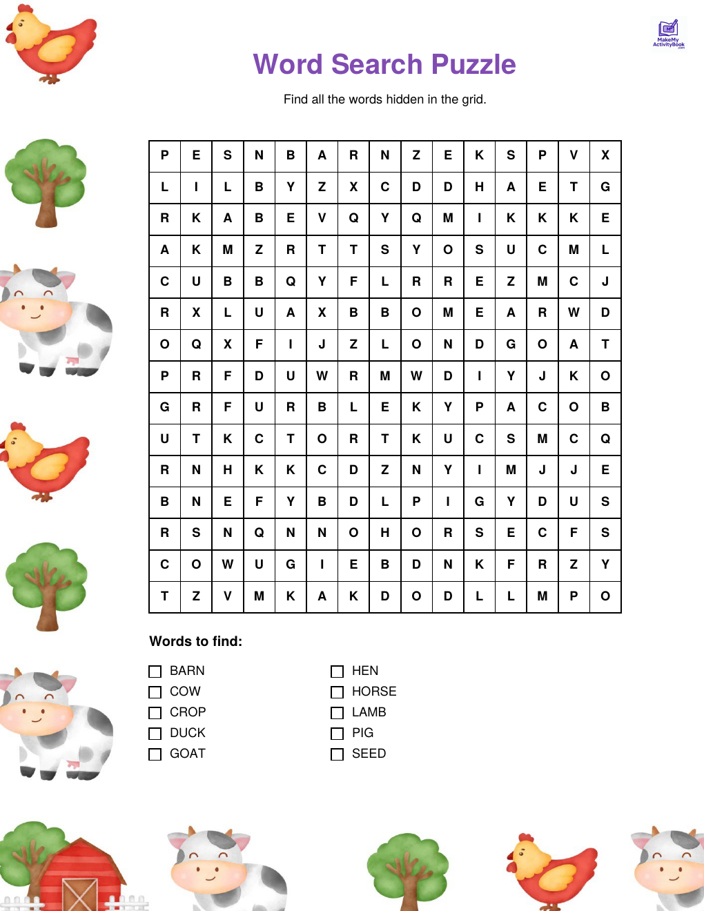 Farm word search — easy