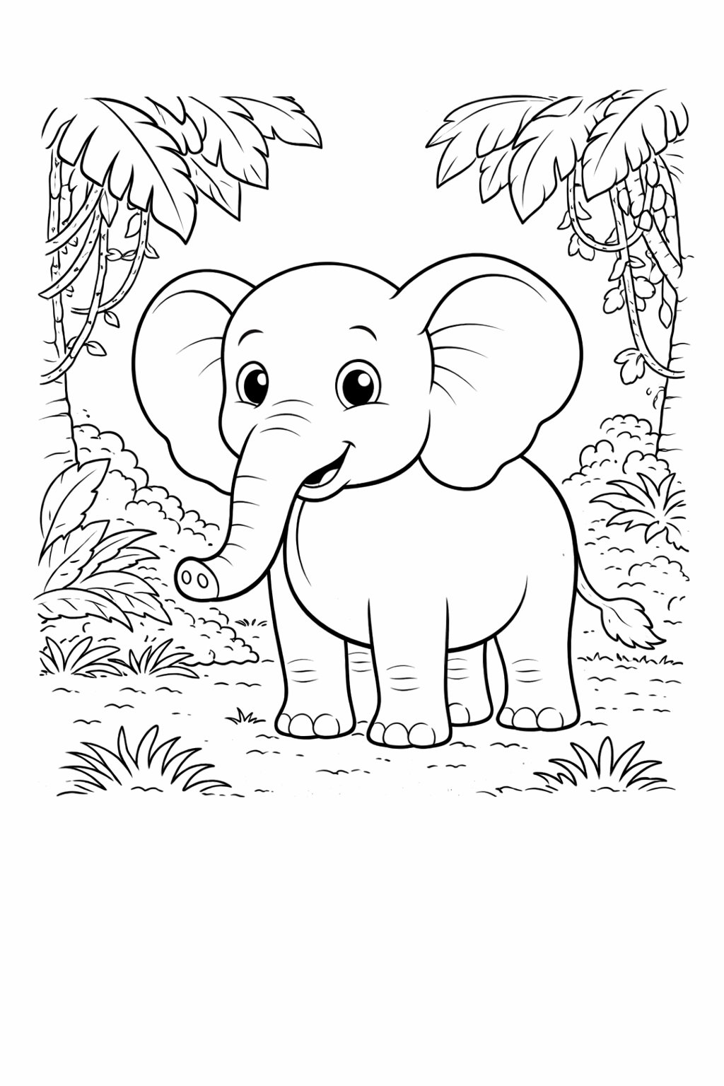 Jungle Elephant colouring sheet — printable PDF