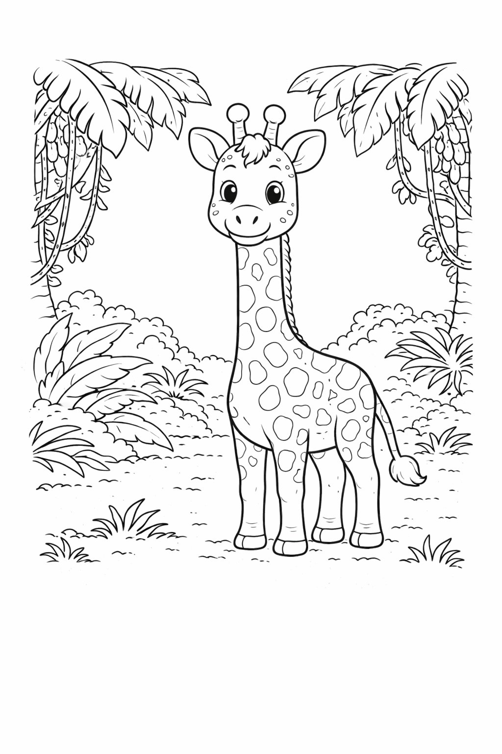 Jungle Giraffe colouring sheet — printable PDF