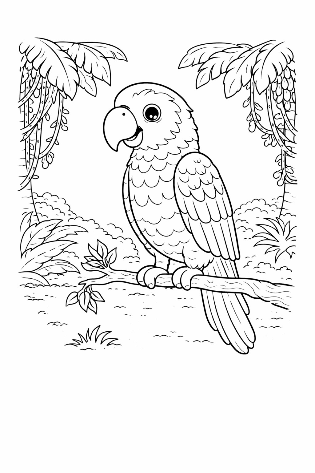 Jungle Parrot colouring sheet — printable PDF