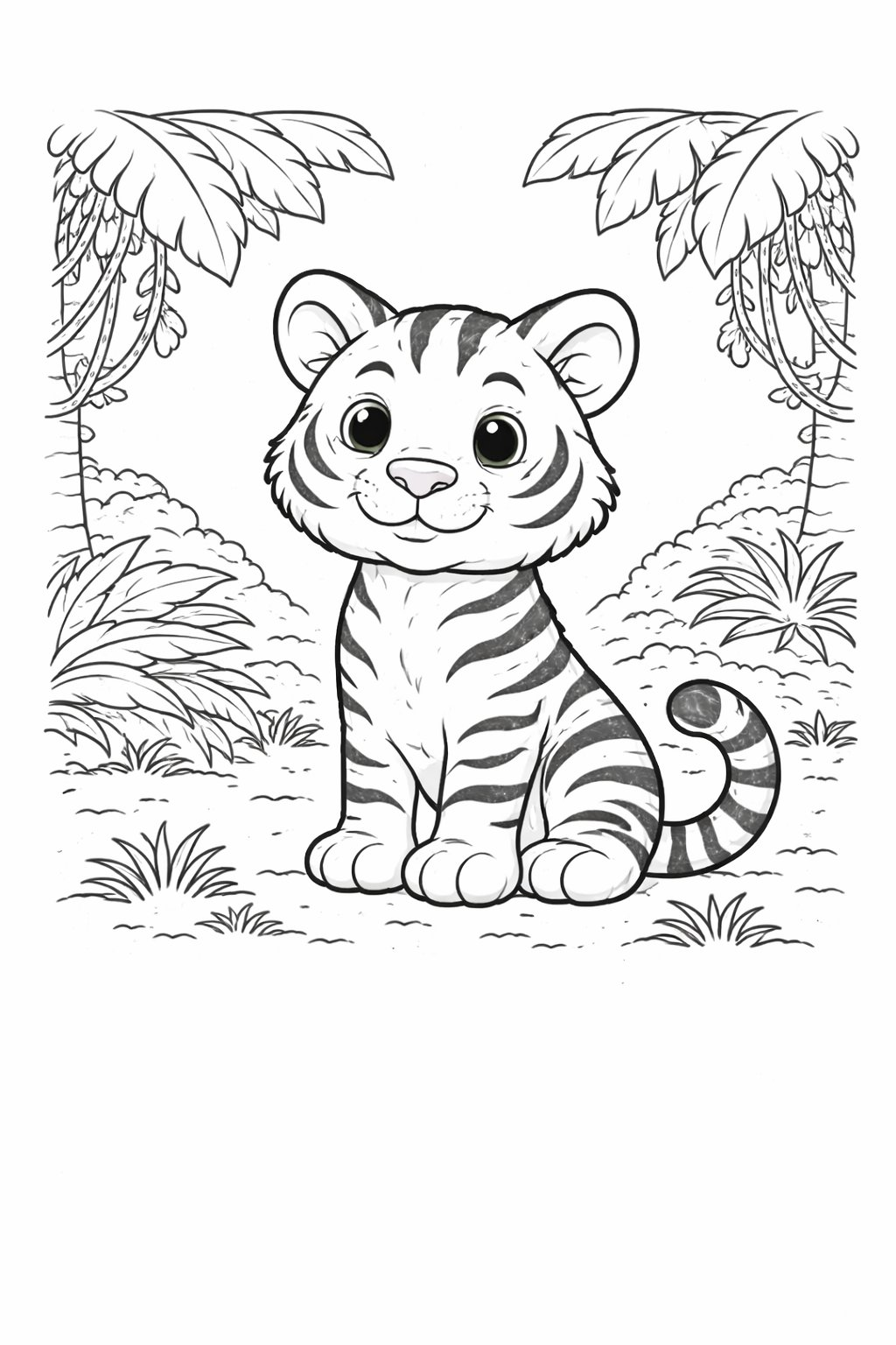 Jungle Tiger colouring sheet — printable PDF