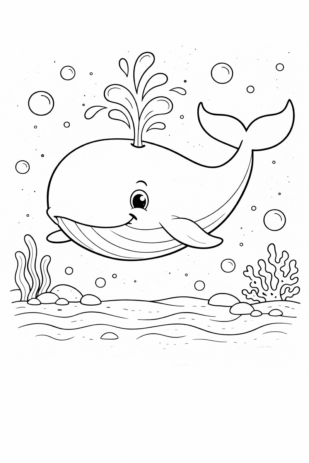 Whale colouring sheet — printable PDF