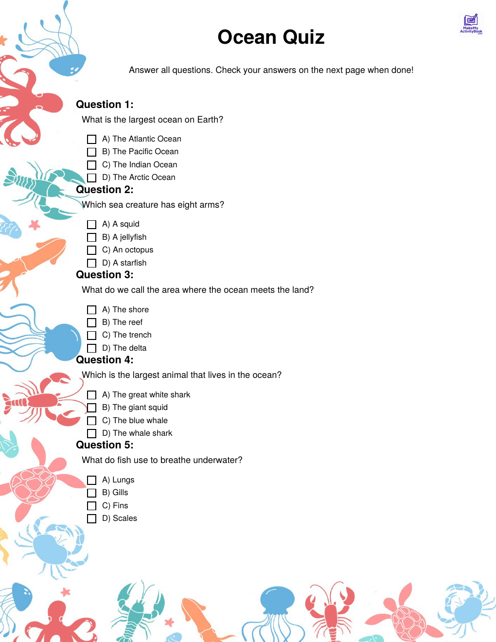 Ocean quiz — printable PDF