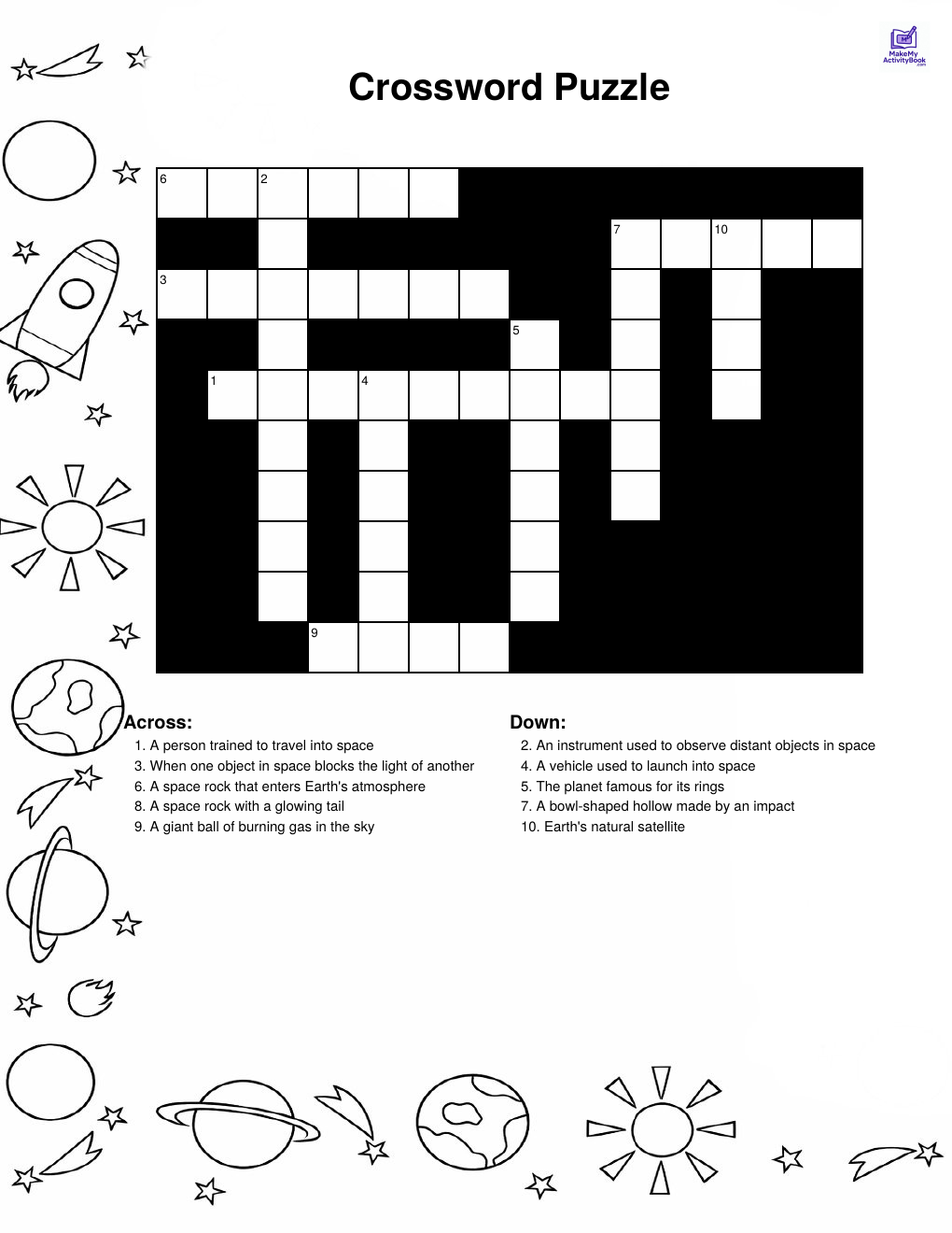 Space crossword puzzle — printable PDF