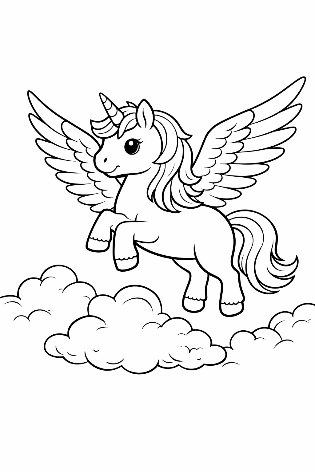Flying Pegasus colouring sheet — printable PDF