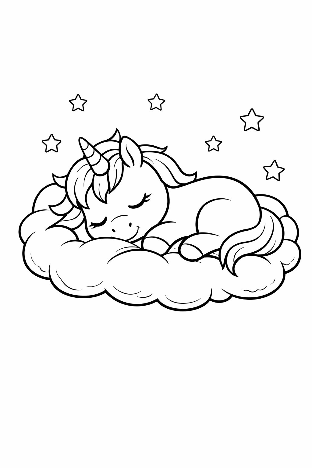 Sleeping Unicorn colouring sheet — printable PDF