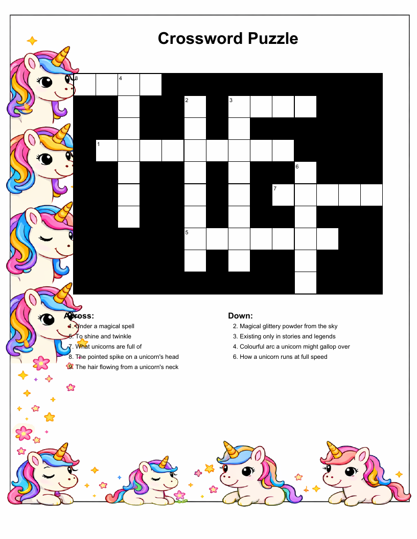 Unicorn Crossword — printable PDF