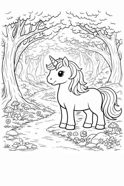 Unicorn forest coloring sheet