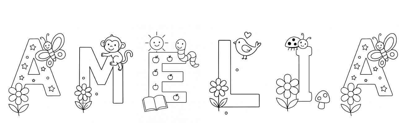 Free printable Amelia name coloring page for kids
