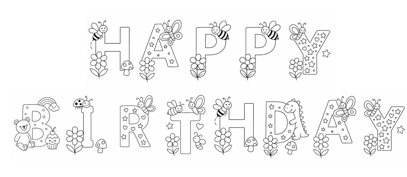 Free printable Happy Birthday letter coloring page