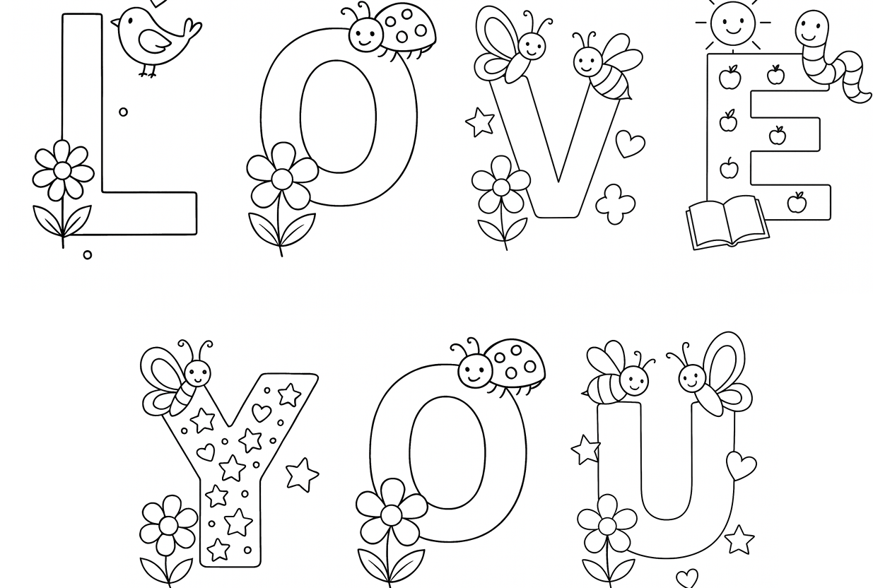 Free printable Love You letter coloring page