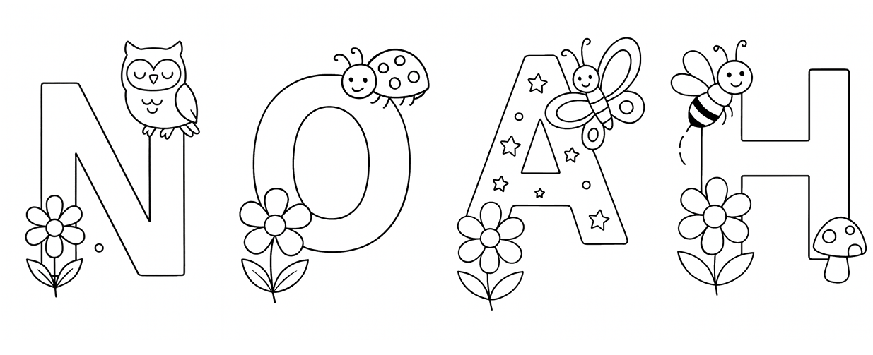 Free printable Noah name coloring page for kids