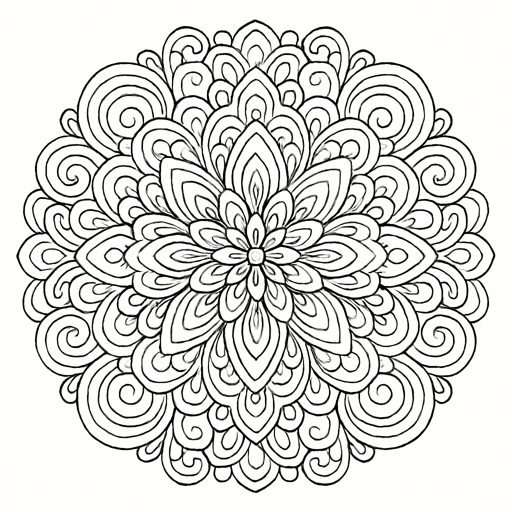 Swirl mandala colouring sheet — printable PDF