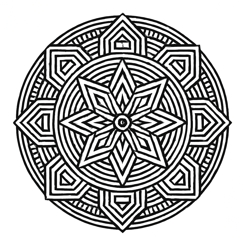 Geometric mandala colouring sheet — printable PDF