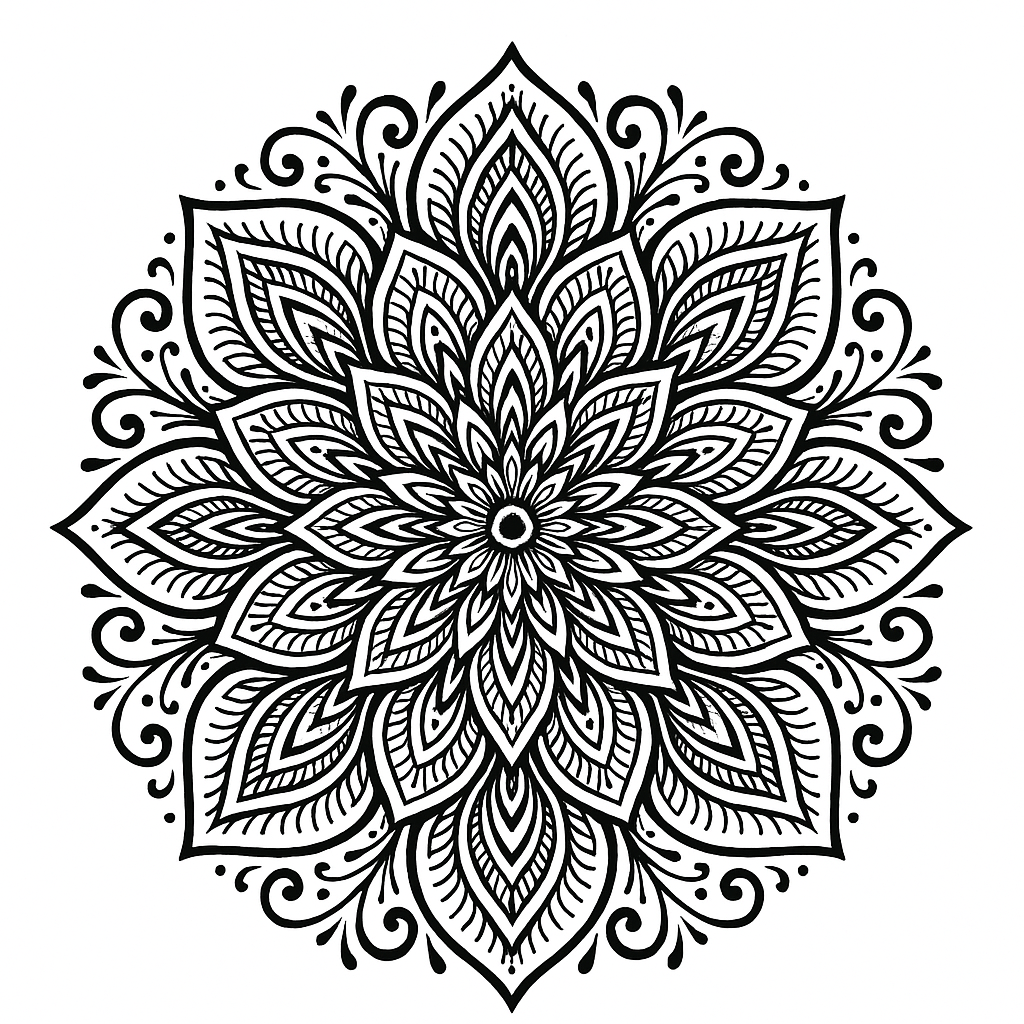 Henna mandala colouring sheet — printable PDF