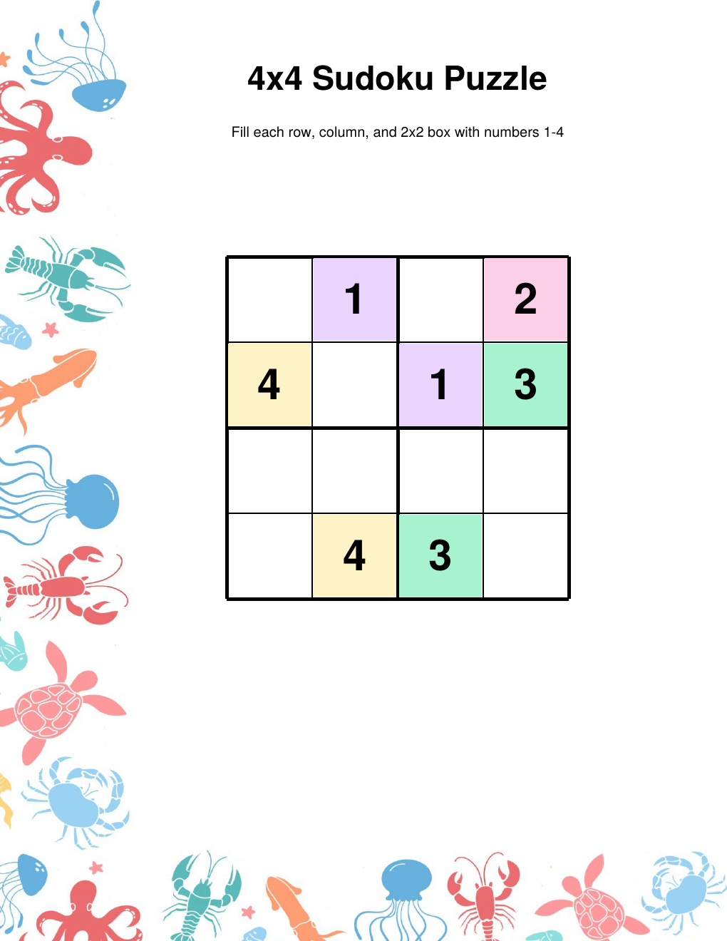 Ocean sudoku easy — printable PDF